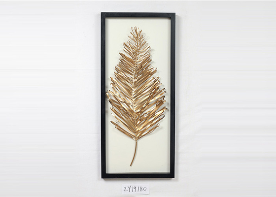 Metal Leaves Design With Black Rectangle Wooden Frame Wall Art Decoration For Home Gallery Hotel